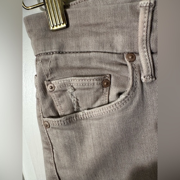 MOTHER The Looker Crop 24 Warm Taupe Beige Skinny Stretch Light Destroy MADE USA - Picture 4 of 15
